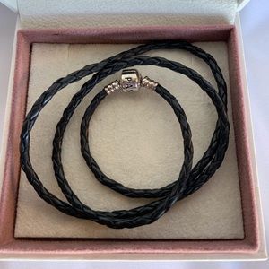 Pandora Triple Wrap Black Leather Bracelet
